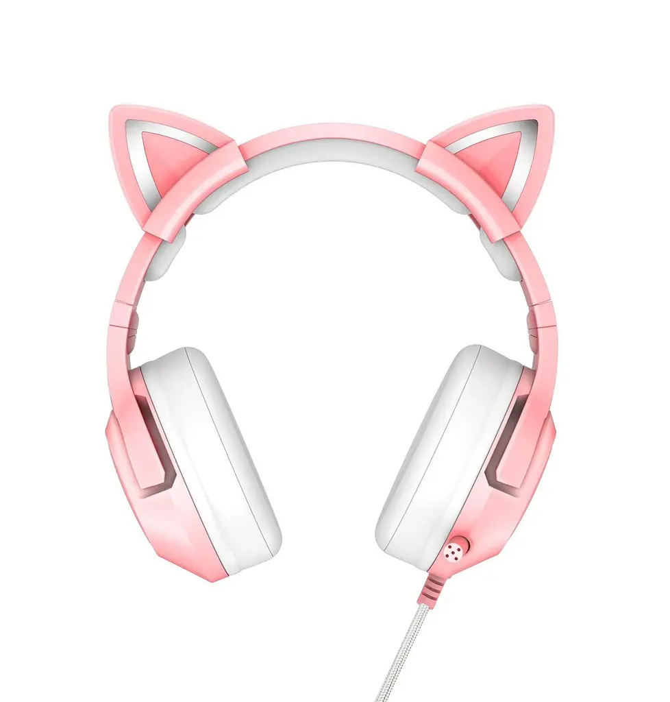 Игровые наушники с кошачьими ушками Onikuma K9 3.5. c микрофоном |Проводные наушники для стриминга. Розовые - фото 3