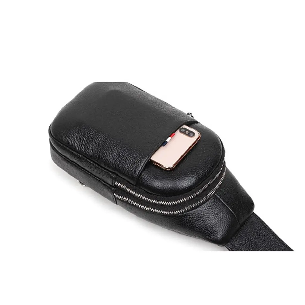 Шкіряний чорний слінг на два відділи Tiding Bag FL-A25F-8803A - фото 4