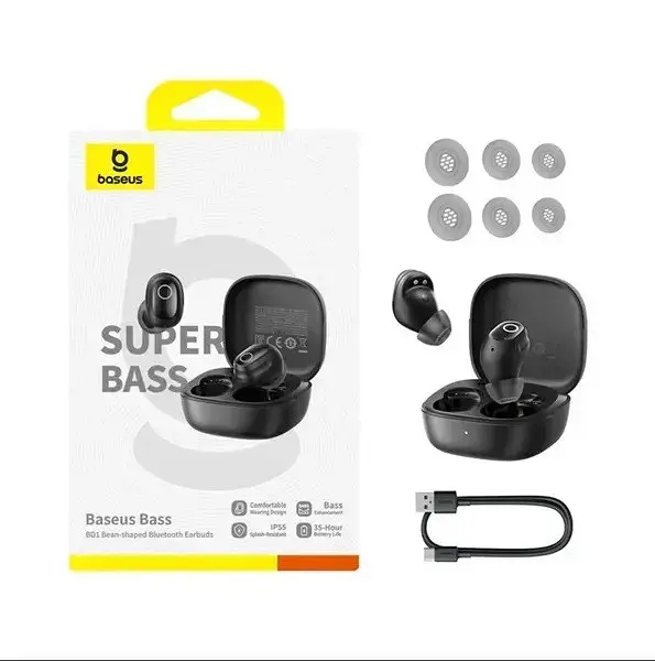Навушники бездротові Baseus Bass BD1 Стерео Bluetooth-гарнітура чорна (A00084601123-Z1) - фото 4
