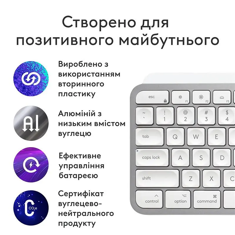 Клавiатура бездротова Logitech MX Keys S for Mac Pale Grey (920-011638) - фото 5