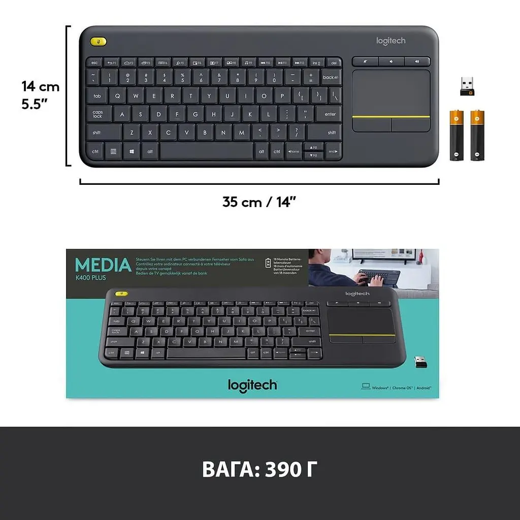 Клавіатура Logitech K400 Plus Wireless Touch Black (920-007145) - фото 8
