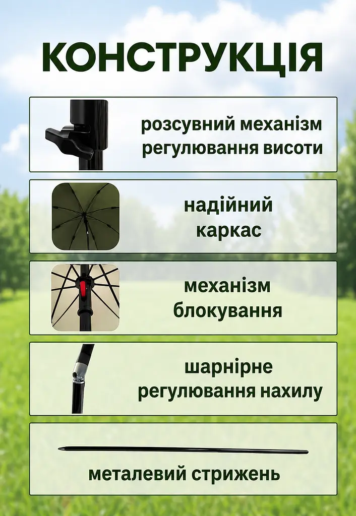 Парасоля-намет для риболовлі синій 2.1 м із боковою стінкою, чохлом і штирями (49675863) - фото 5
