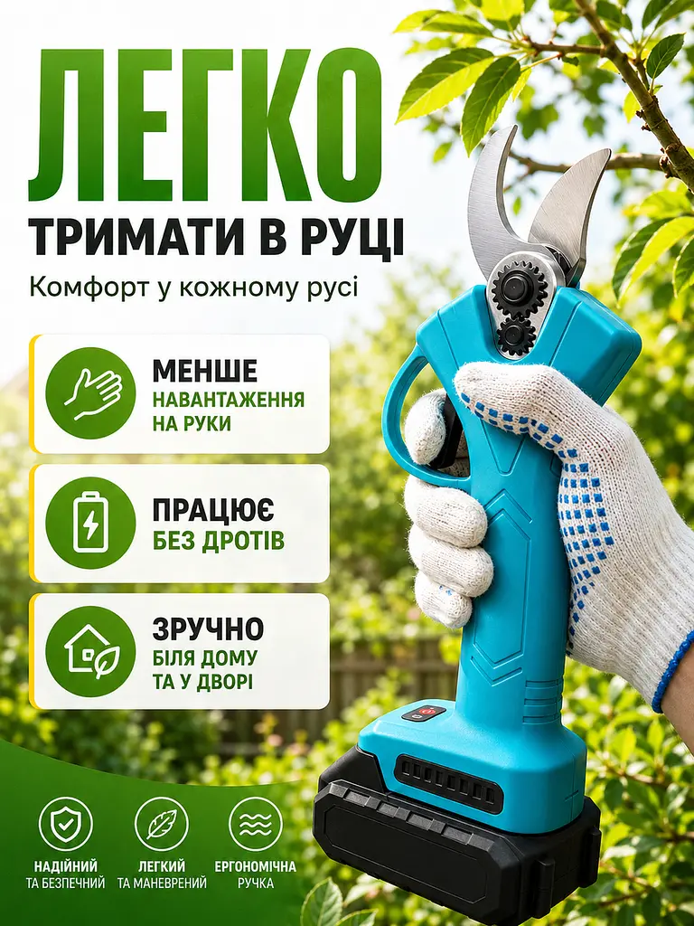 Акумуляторний секатор електричний для обрізання дерев, кущів і винограду до 40 мм з 2 АКБ та кейсом (49675921) - фото 4
