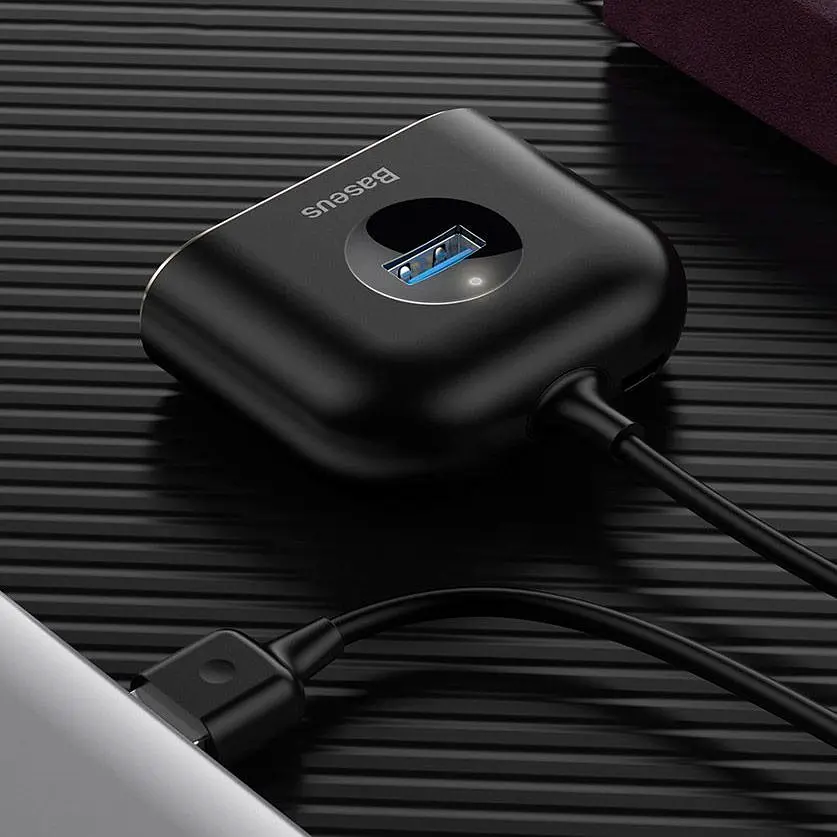 USB-хаб Baseus Square Round Box 4-Port USB-A Black 1м (CAHUB-AY01) [77938] - фото 7