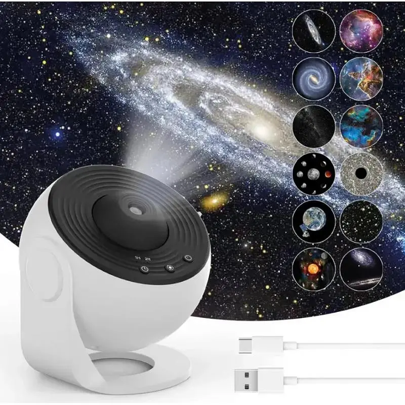 Дитячий нічник проектор зоряного неба + 12 картриджів Galaxy Projector мережевий світильник нічний для дітей спальні з проекцією планетарій для спальні нічник зоряне небо дитячий Білий - фото 4