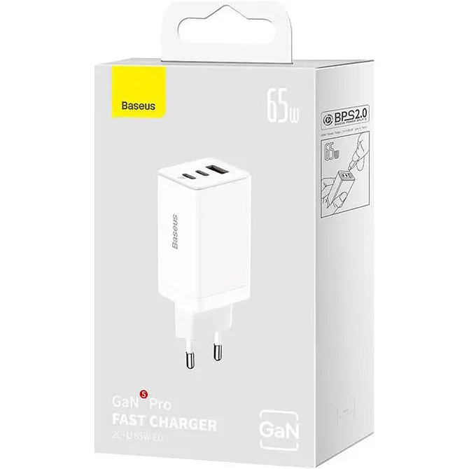 Мережевий зарядний пристрій Baseus GaN5 Pro Fast Charger 2C+U 65W + Cable USB-C White [CCGP120202] [98871] - фото 6