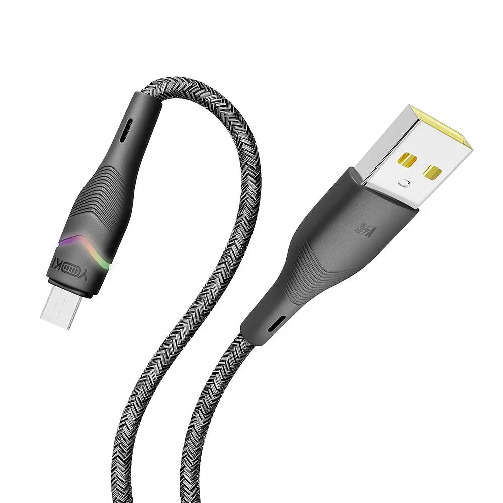 Кабель для заряджання та обміну даними USB Yoki YK-RG24 RGB Series USB/MicroUSB 60W 3A/20V 1.2 м Чорний - фото 6