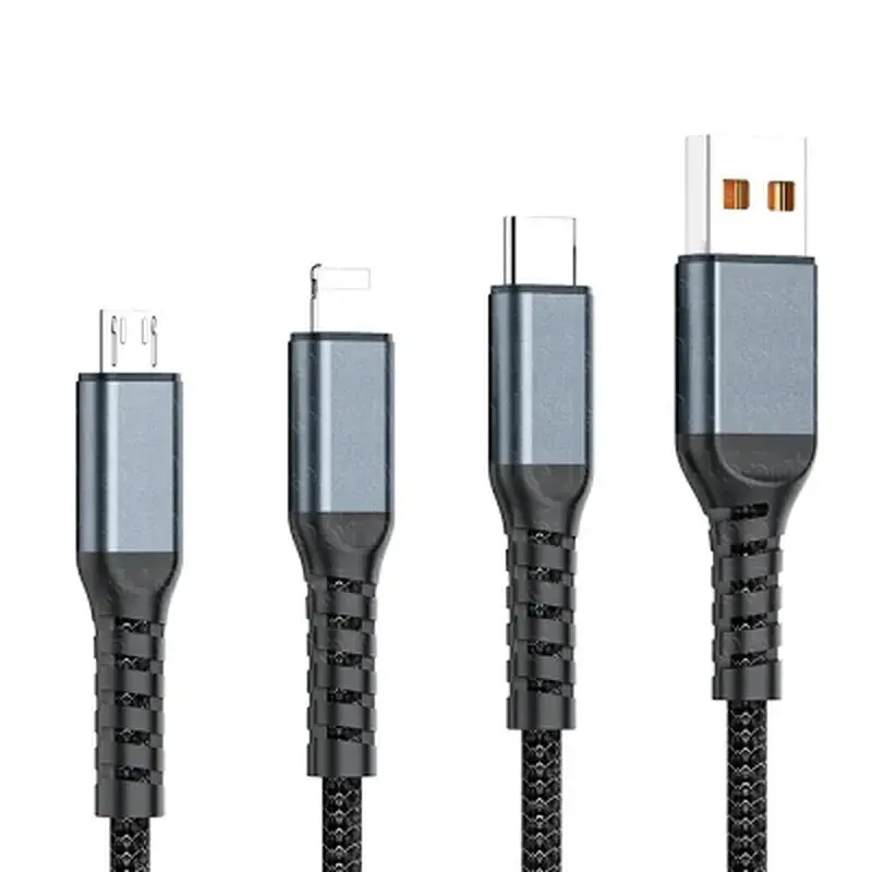 Дата кабель USB 2.0 AM to Lightning + Micro 5P + USB-C 1.2m 100W nylon black XoKo (SC-3100) - фото 2