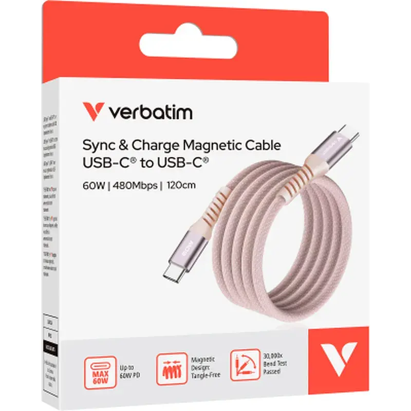 Дата кабель USB-C to USB-C 1.2m Magnetic 60W pink Verbatim (31853) - фото 3
