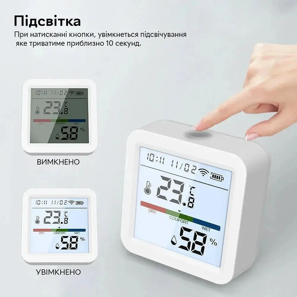 Розумний Wi-Fi датчик температури та вологості повітря Tuya SmartLife з підсвічуванням wifi термометр гігрометр White - фото 7