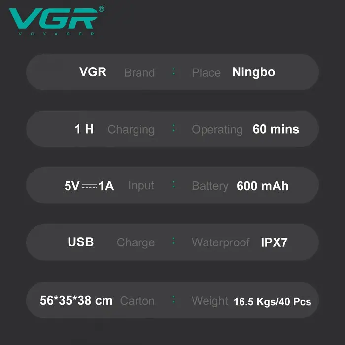 Електробритва чоловіча на акумуляторі з триммером VGR V-303 IPX7 - фото 5