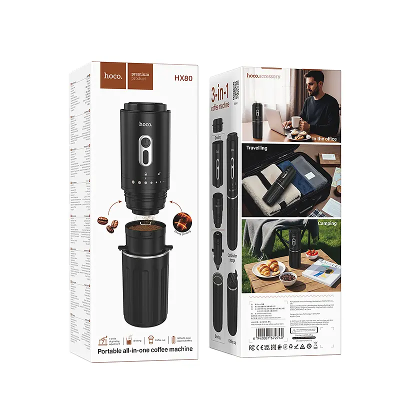 Портативна кавомашина HOCO HX80 15 W 1300 mAh Portable all-in-one coffee machine Black (6942007672740) - фото 2