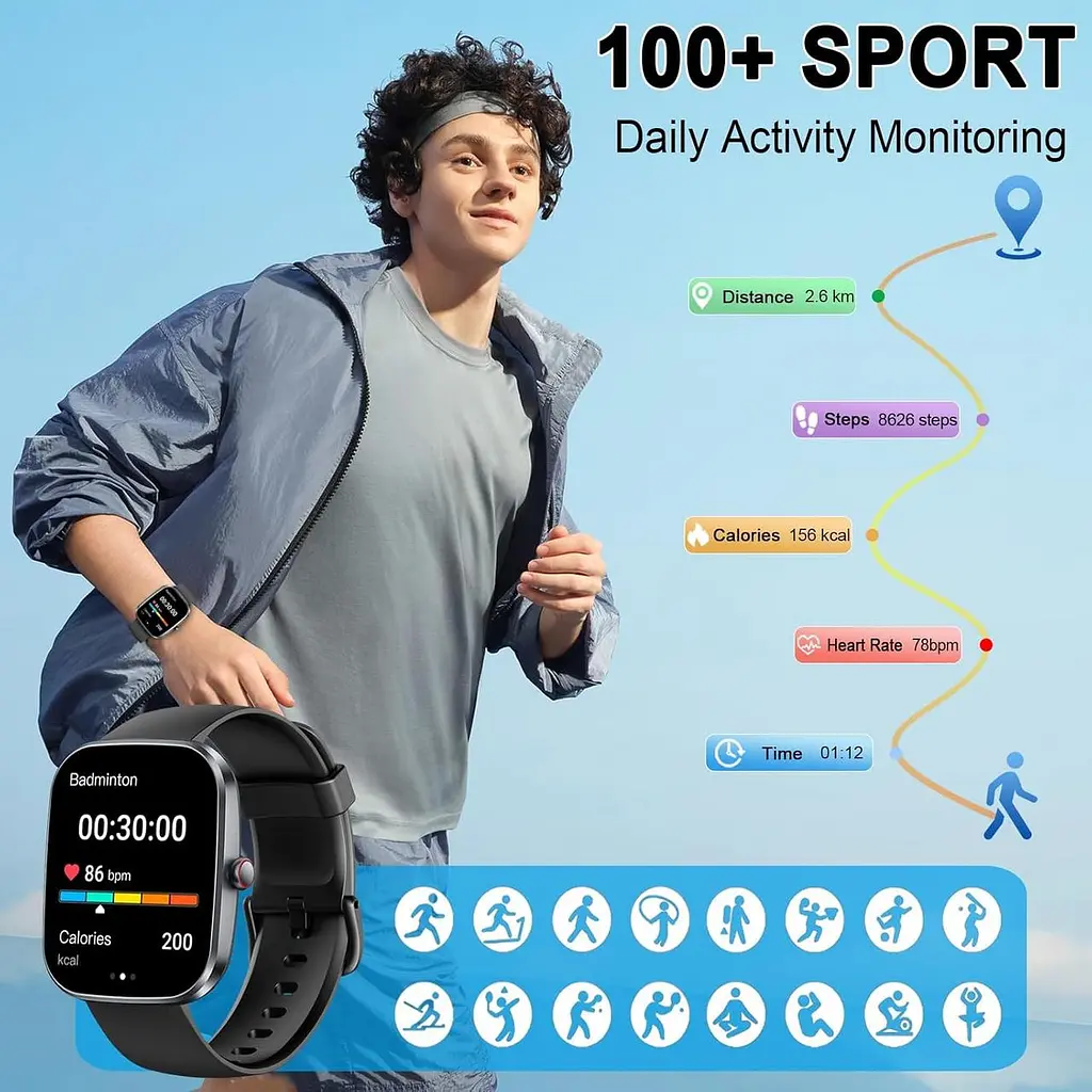 Смартгодинник 1.91" HD з Bluetooth-дзвінками, SpO₂, моніторингом сну та 112+ спортивними режимами - фото 4