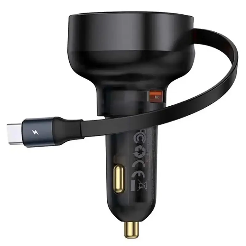 АЗП Baseus Enjoyment Pro PD60W with retractable cables (1USB-A/1C/1L) (C00057802111) Cluster Black - фото 3
