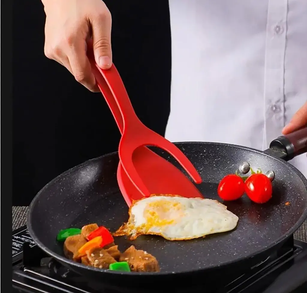Лопатка-щипці 2в1 для перевертання та захоплення продуктів 31 см, Kitchen Master Червоний 87414 - фото 9