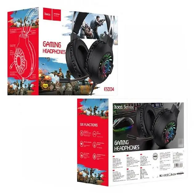 Наушники накладные Hoco ESD04 игровые с LED подсветкой Jack 3.5, 2м, black pink - фото 5