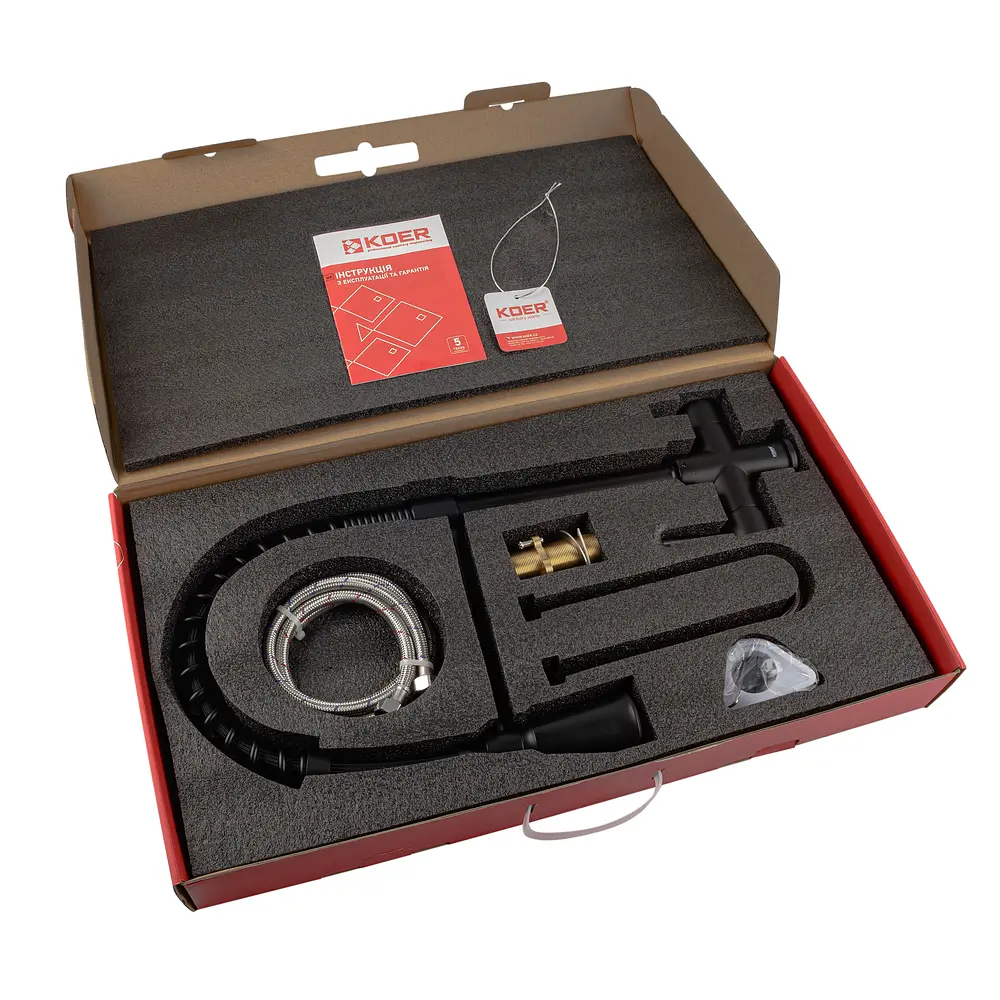 Смеситель для кухни на две воды с гибким изливом Koer KB-72025-05 KR5015 Черный матовый - фото 2