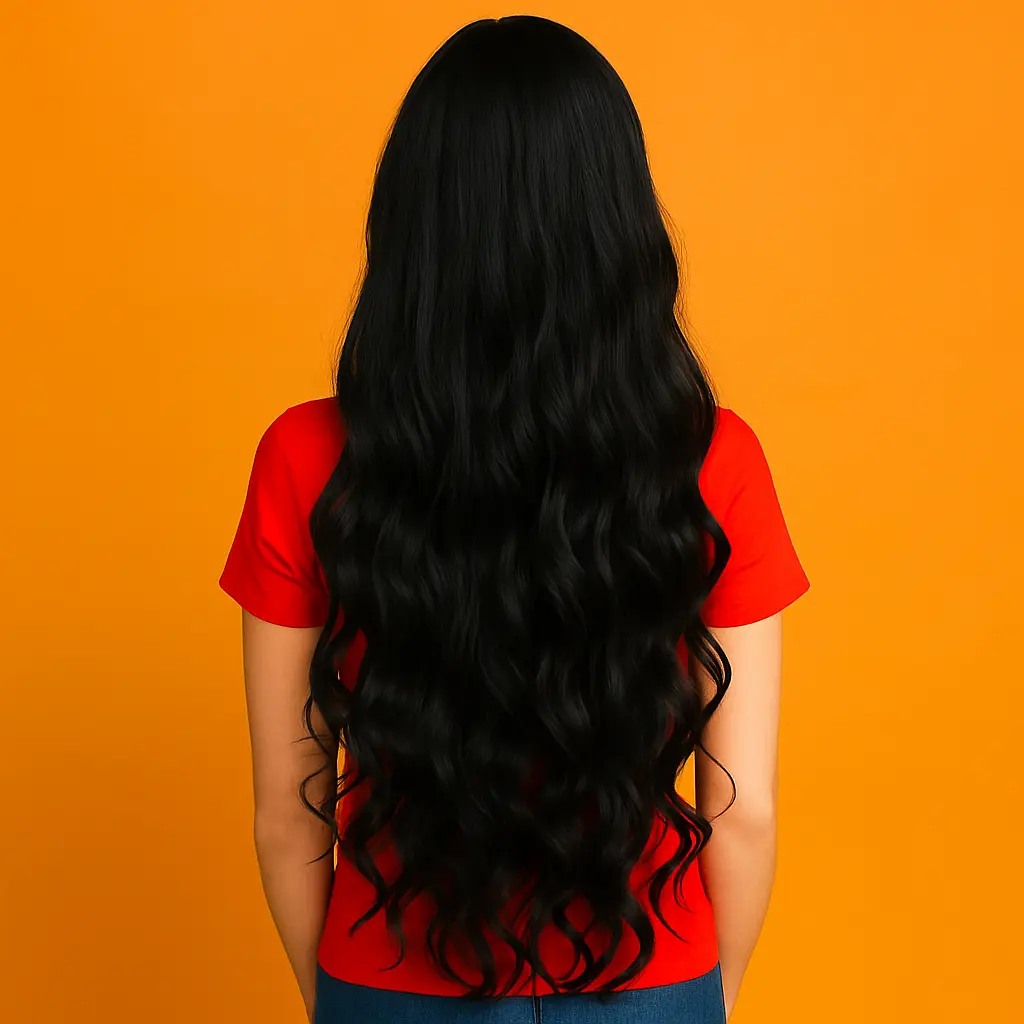 Перука кучерява довга рівний зріз з термоволокна 80 см чорний - фото 2