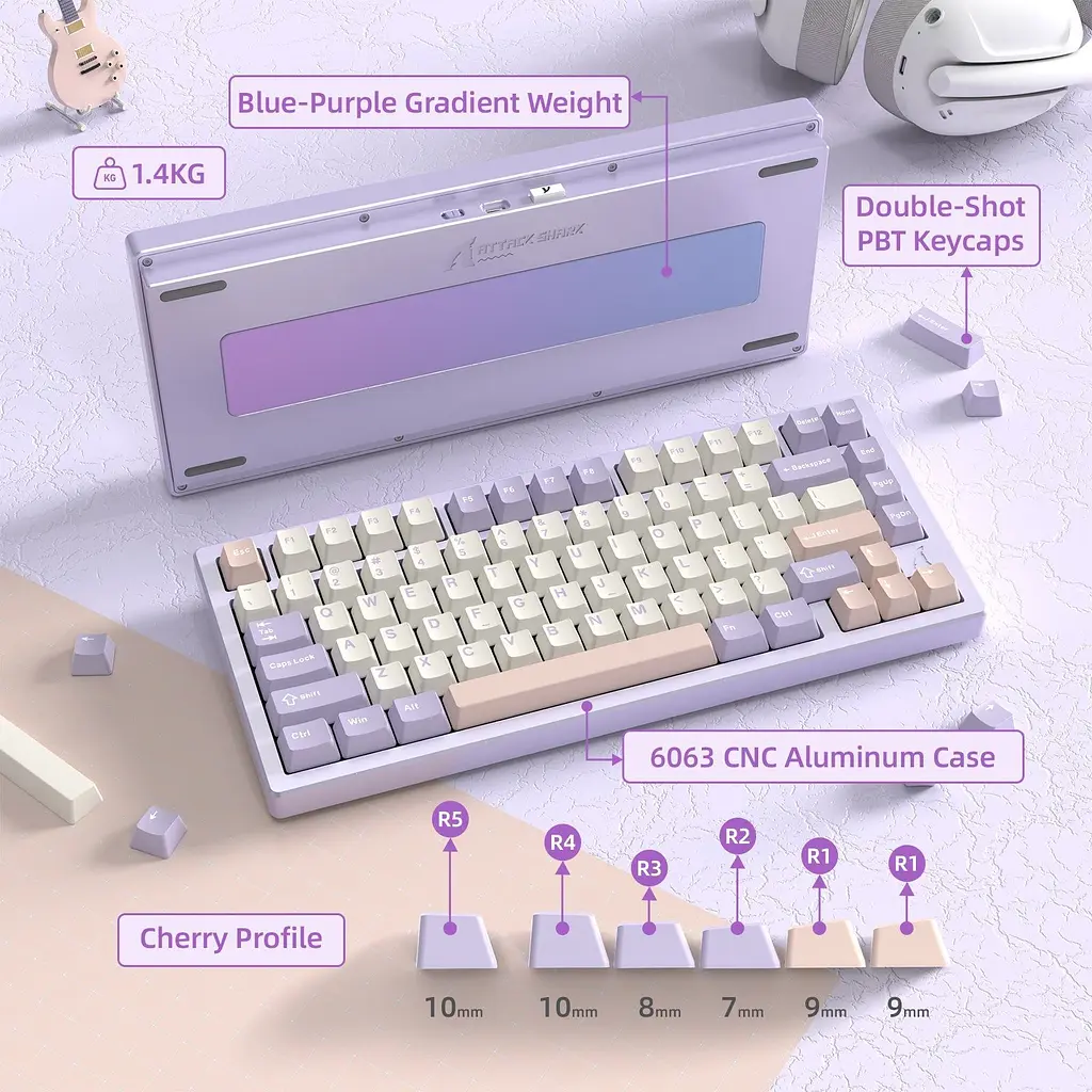 Клавіатура Attack Shark X75 RGB перемикачі Kailh MX сутінково-фіолетова (AS-6972792471464-TP-UA) [166745] - фото 8