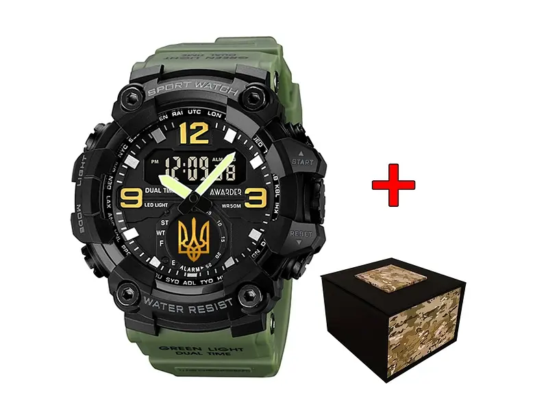 Чоловічий наручний годинник 003 Тризуб золото Army Green-Black Awarder acs0032015 - фото 2