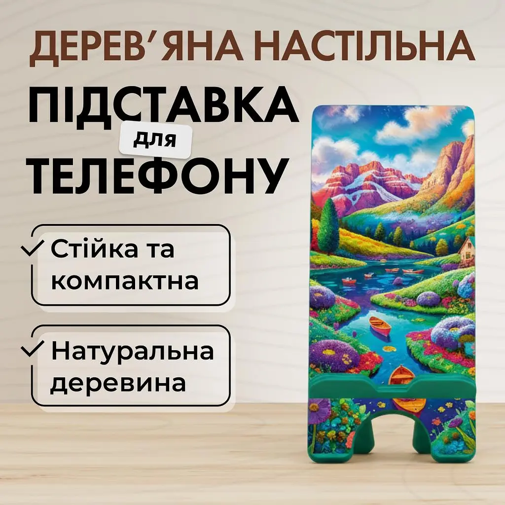 Підставка для телефону дерев’яна настільна Vladi Group «Гірський пейзаж» (VG3001-03) - фото 2