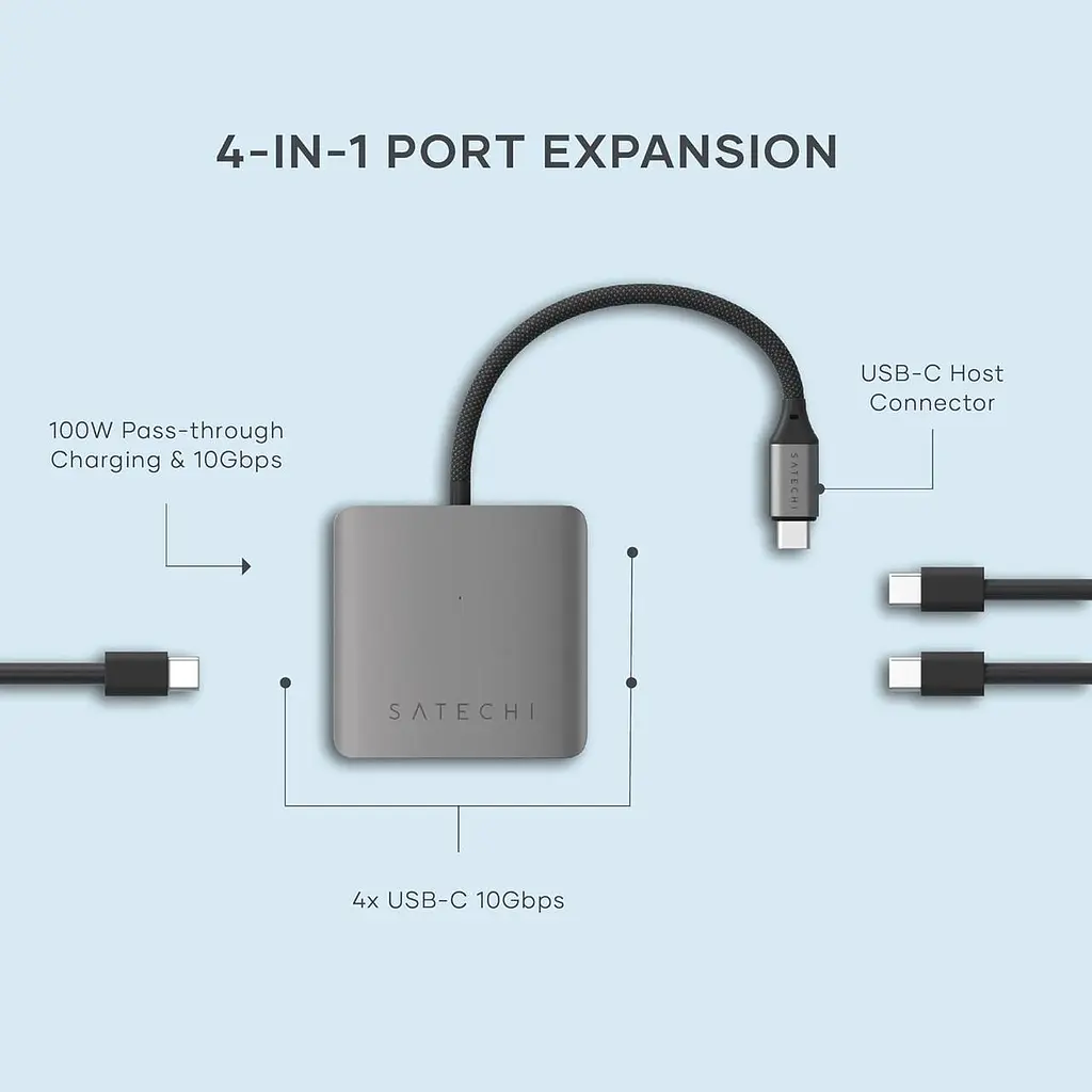 USB-C хаб Satechi 4-в-1 з USB 3.2 10Gbps та зарядкою PD 100W - фото 2