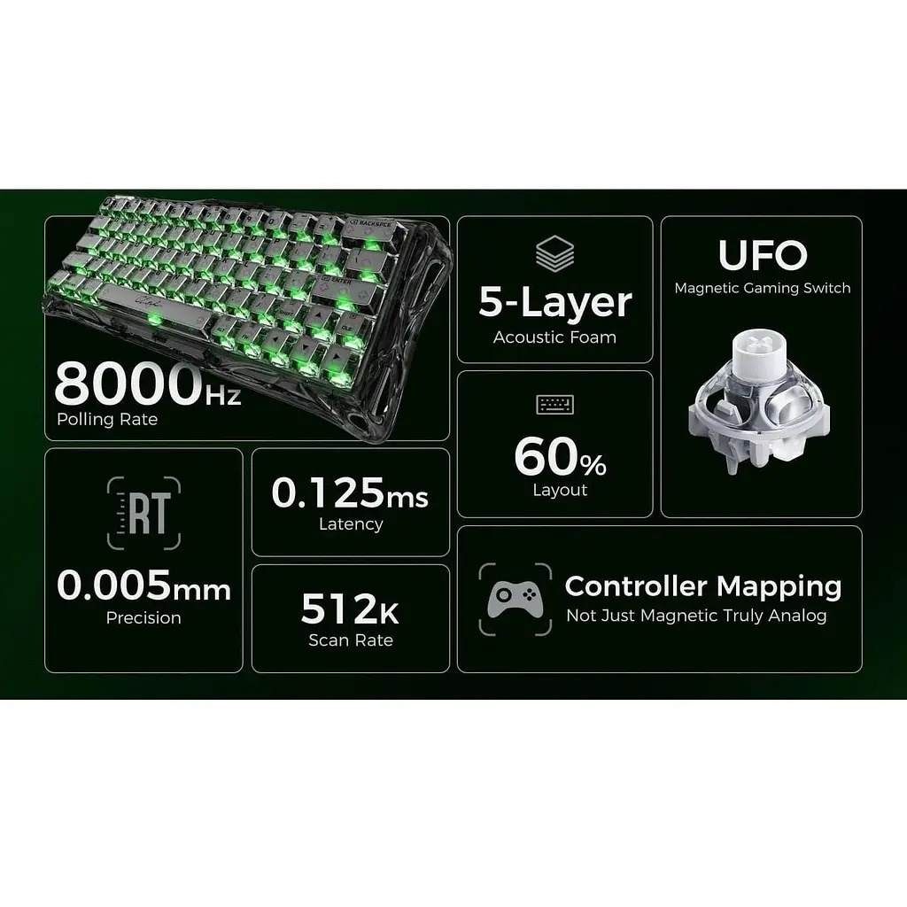 Клавіатура GravaStar Mercury V60 60 keys UFO Magnetic Gaming 8K USB-A RGB Onyx Crystal (GSV60_XTAL_NBK) - фото 6