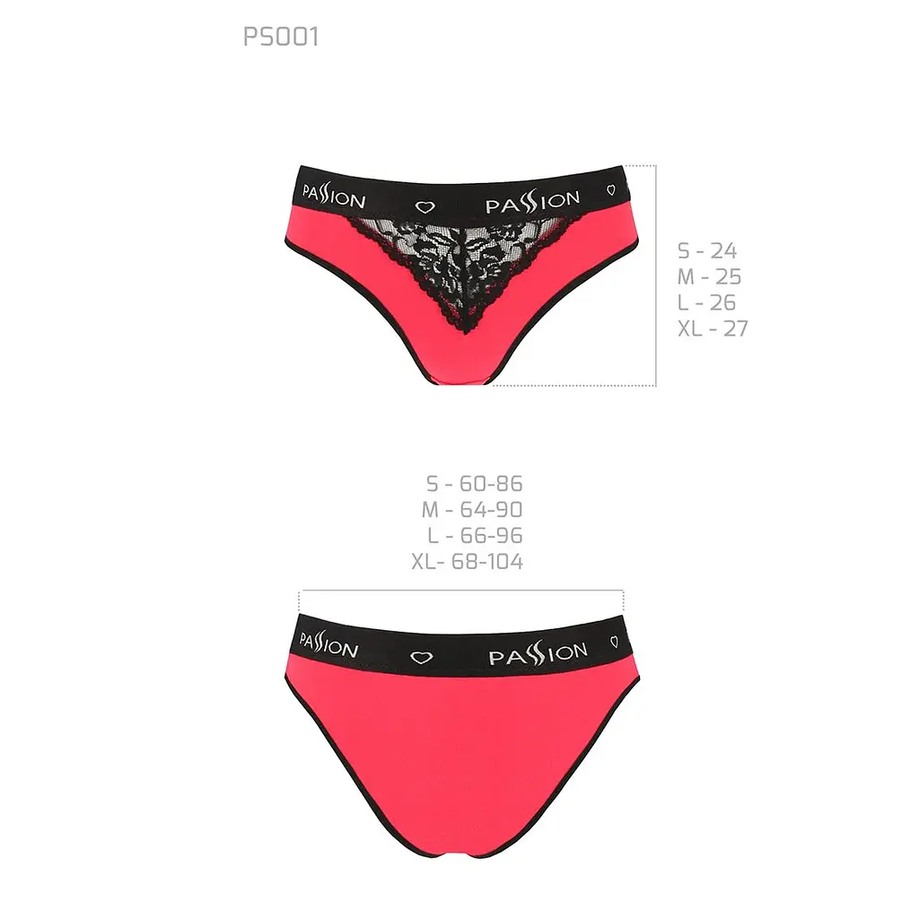 Трусики з широкою резинкою і мереживом Passion PS001 PANTIES XL, red-black - фото 5
