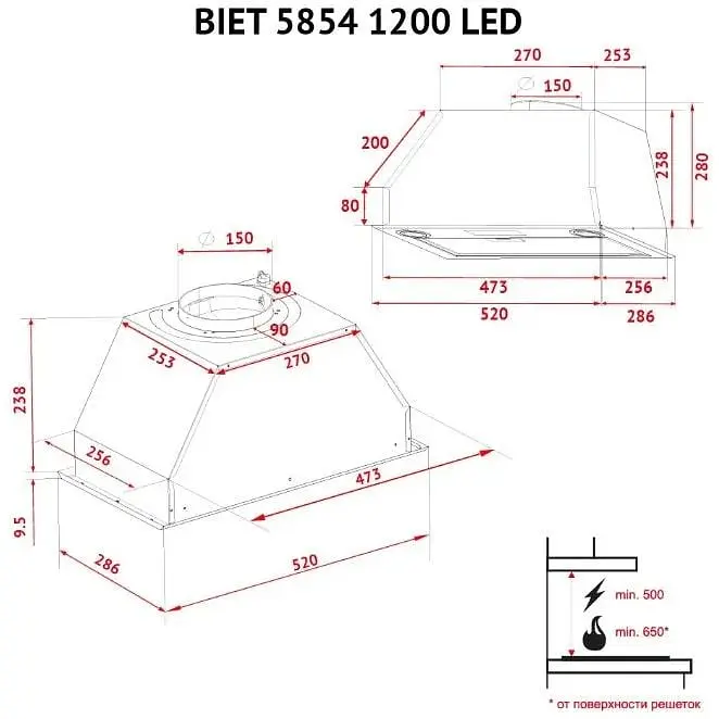 Вытяжка встроенная Perfelli Biet 5854 WH 1200 LED - фото 11
