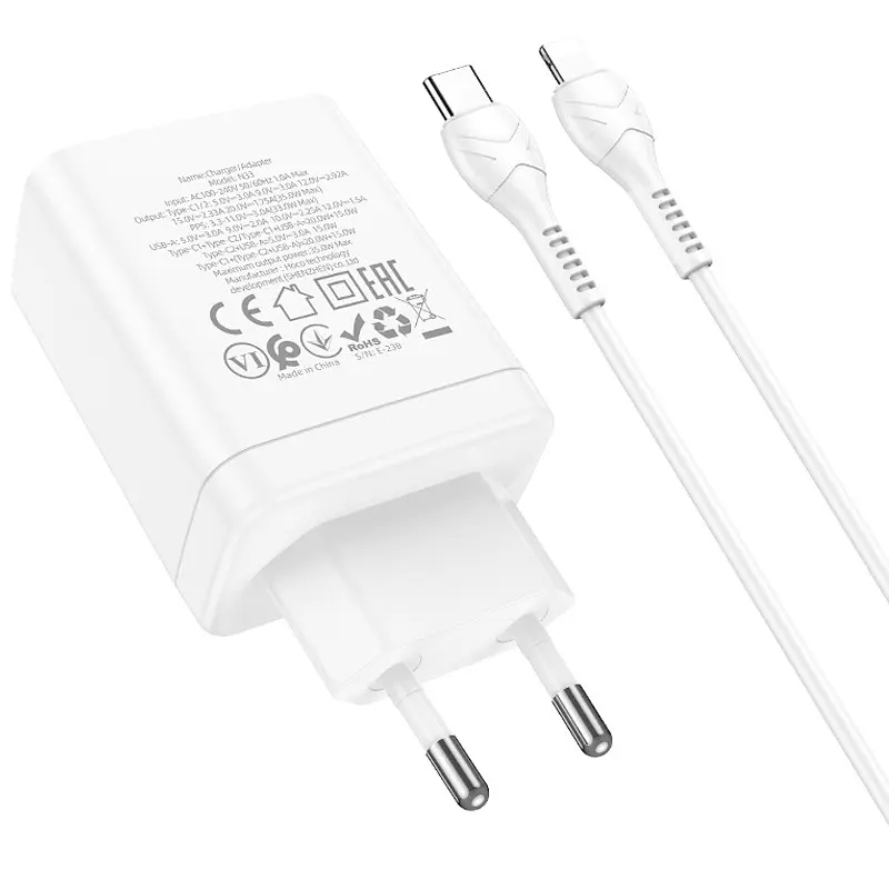 МЗП N33 Start PD35W+QC3.0 (1USB-A/2C) + кабель Type-C to Lightning White Hoco teh0029640 - фото 5