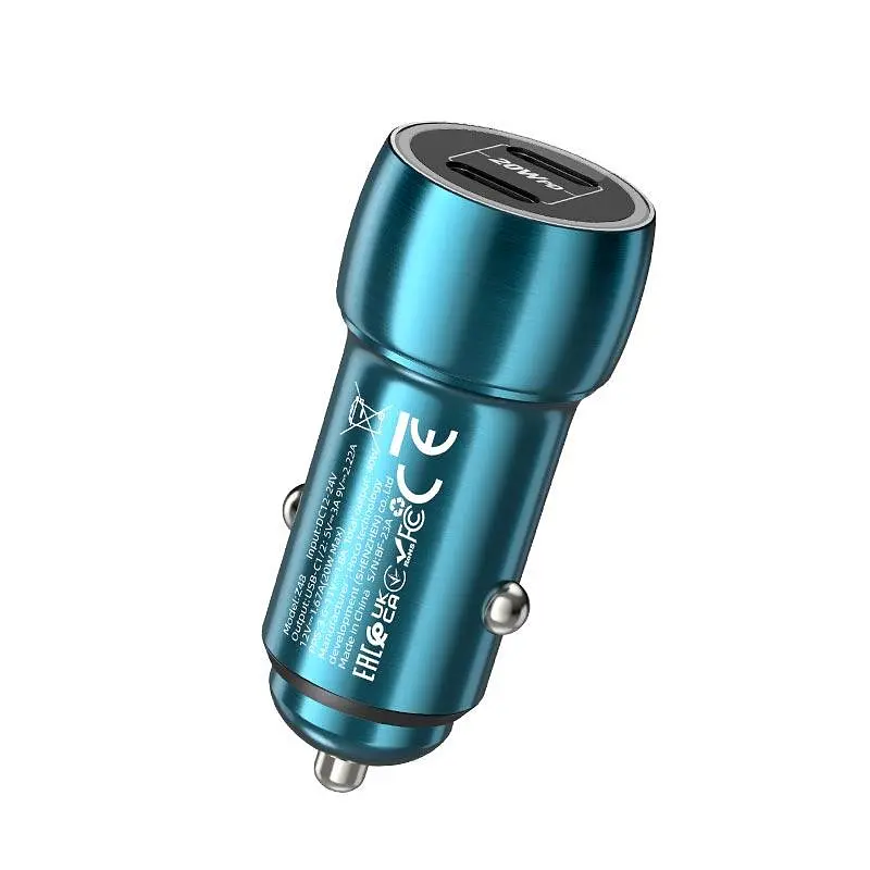 Адаптер автомобильный Tough dual port car charger Z48 2Type-C 40W синий - фото 3