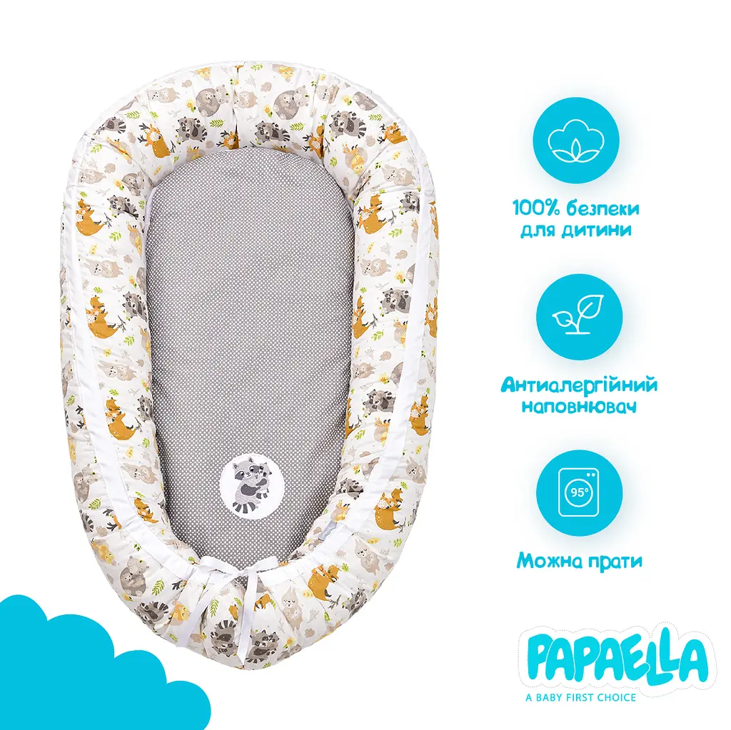 Кокон-позиціонер для новонароджених Papaella Обіймашки 88 x 60 x 12 см сірий (8-31558) - фото 2