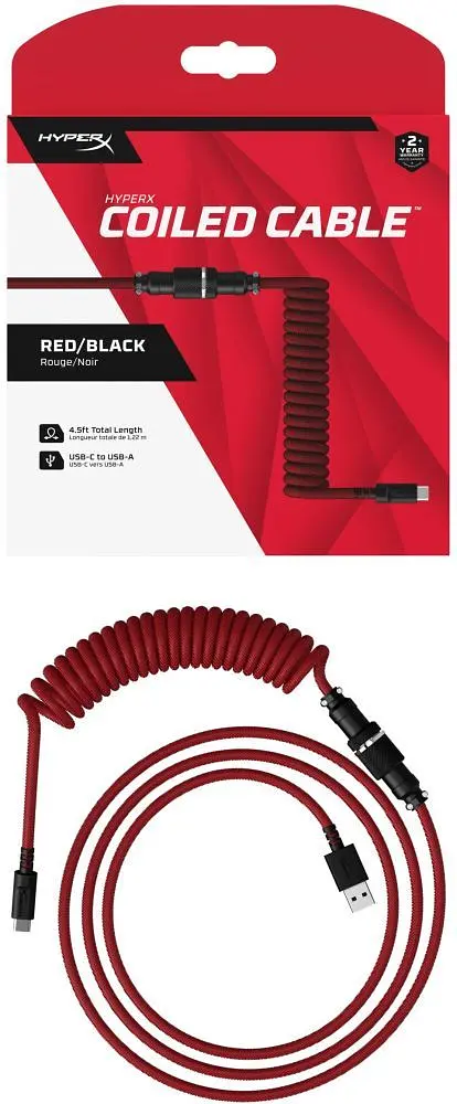 Кабель HyperX USB-A – USB-C, спиральный, 1.37 м Red/Black (6J677AA) - фото 3