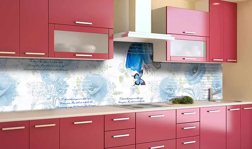 Вініловий кухонний фартух Блакитні метелики наклейка для кухні квіти Абстракція 65х250 см Happy Pocket Z181662 - фото 2
