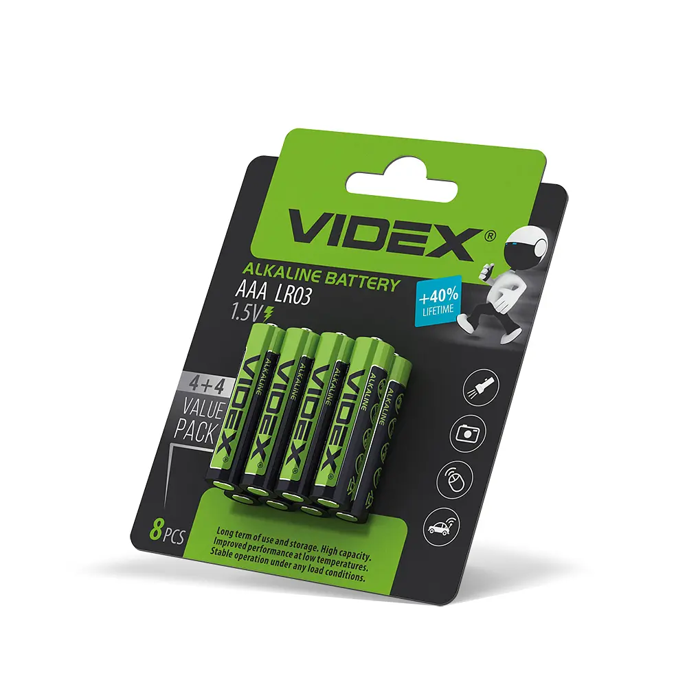 Батарейка лужна Videx LR03/AAA 8шт Blister Card VIDEX (23484-000) - фото 2