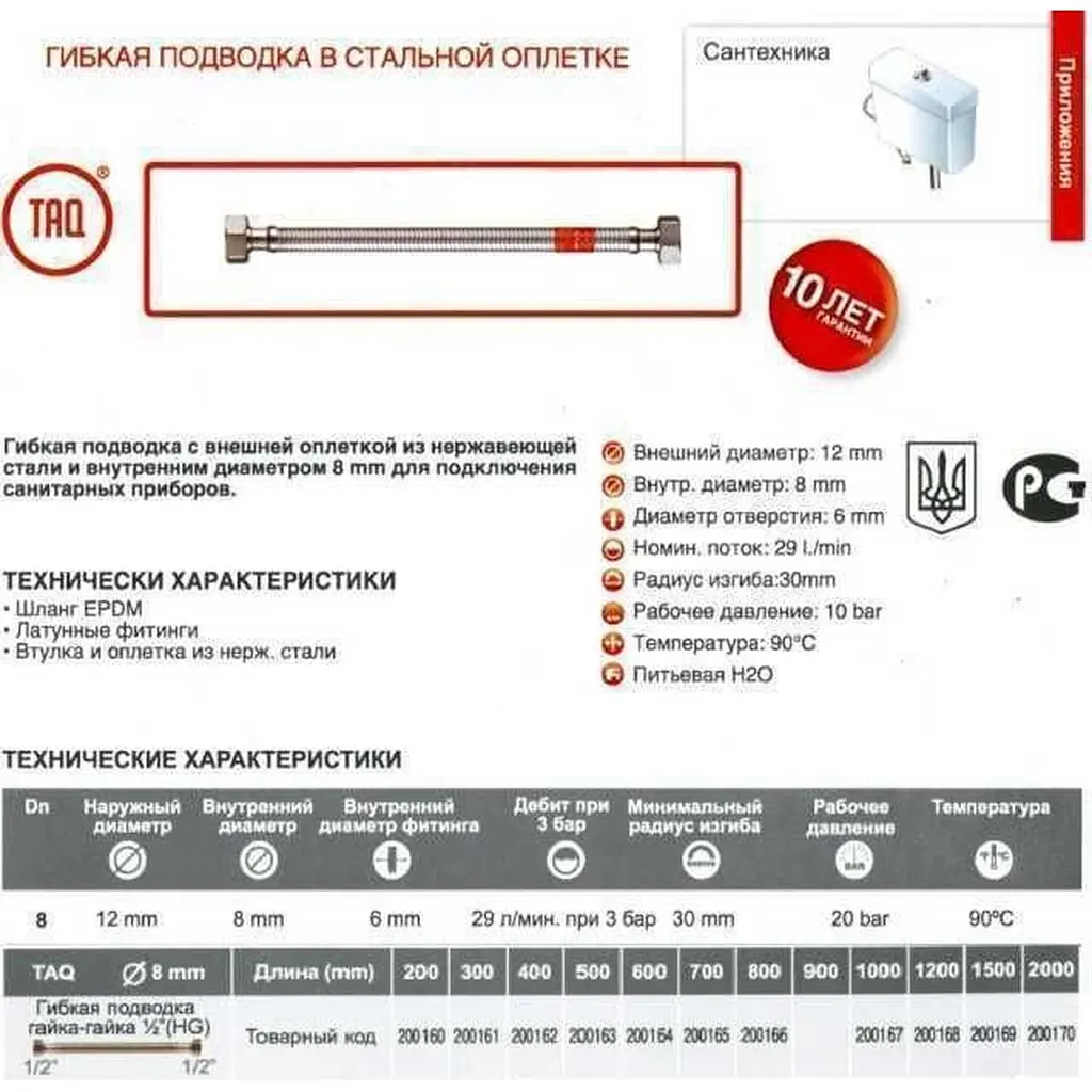 Шланг водяний Tucai 1/2″x1/2″ ВВ 1,5м TAQ HG-1212-1500 200169 - фото 4