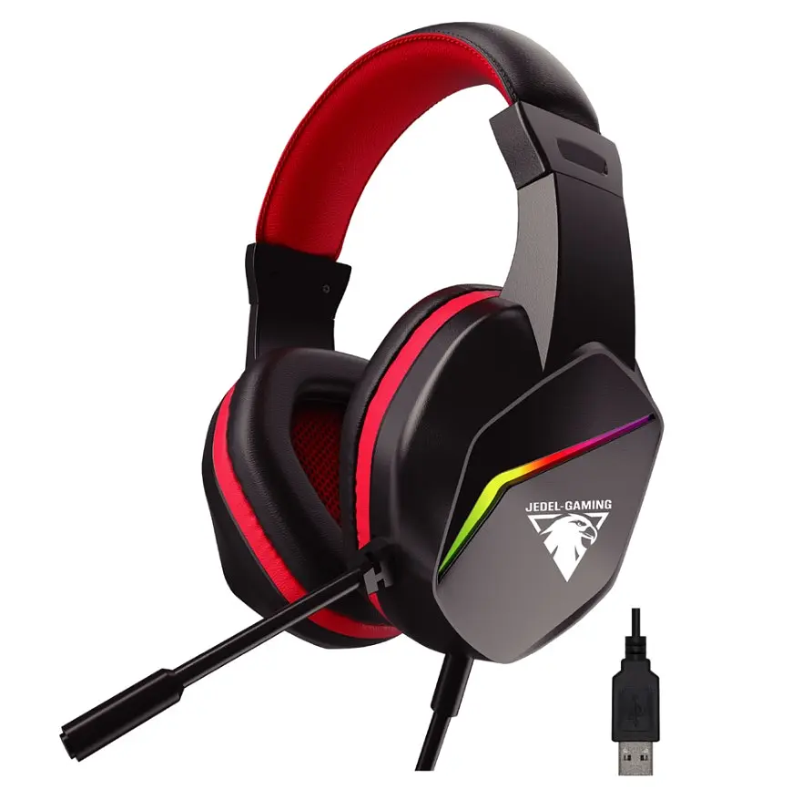 Ігрові навушники з мікрофоном Jedel GH269 RGB 7.1 Channel Balck-Red