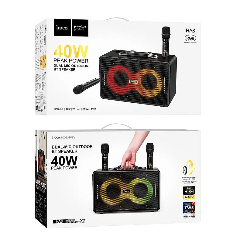 Bluetooth колонка Hoco HA8 Ave outdoor + два мікрофона Black - фото 5