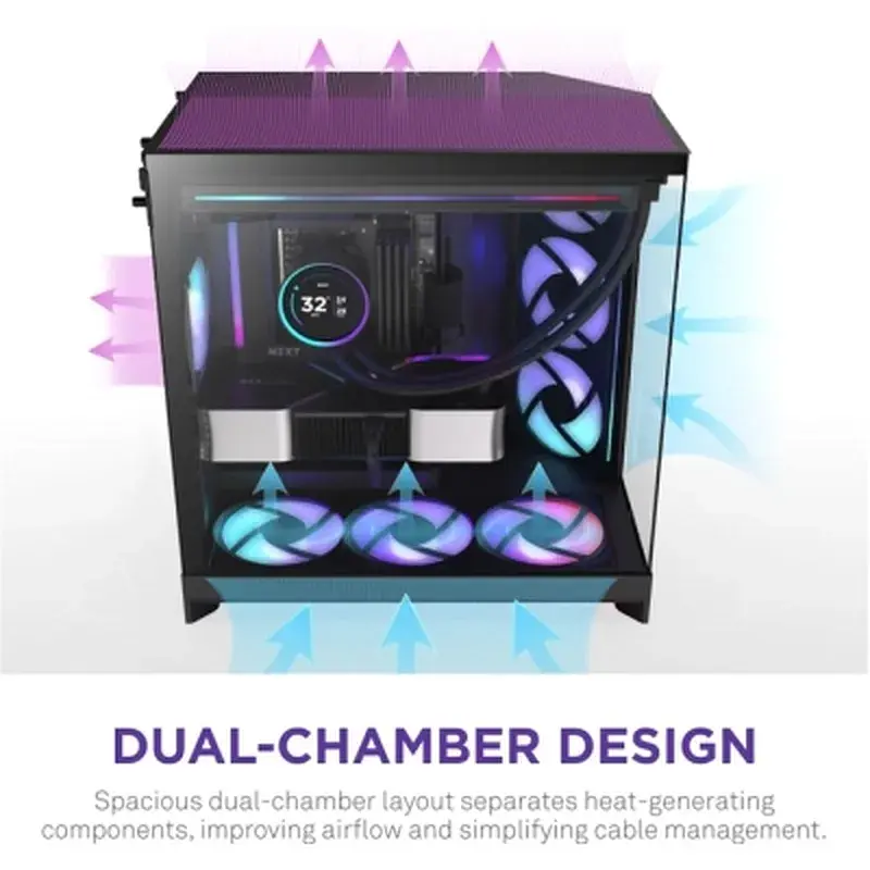 Корпус для ПК NZXT H9 Flow RGB Dual-Chamber All Black (CM-H92FB-R1) - фото 6