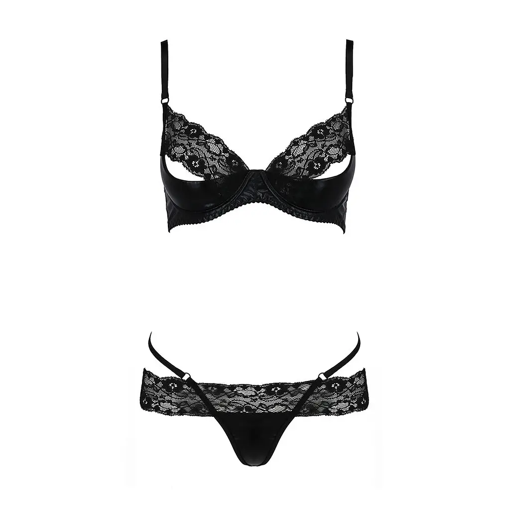 Комплект білизни Passion Exclusive NORTH SET XXL/XXXL, black, ліф і трусики з елементами під латекс - фото 5