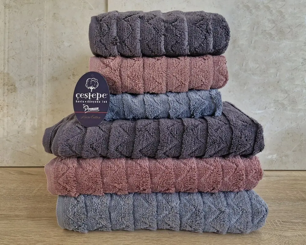 Набір турецьких махрових рушників Cestepe MicroCotton Premium 3 штуки 50x90 + 3 штуки 70х140 Ucgen 2 щільність 600 г/м2 - фото 6
