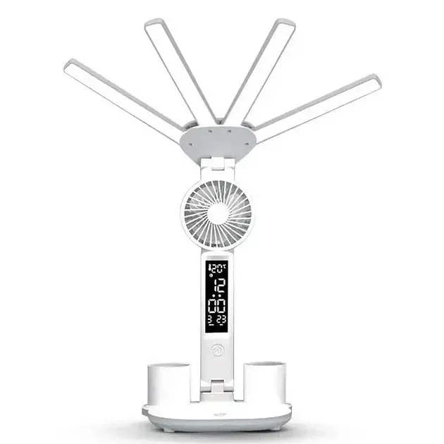 Настільна LED-лампа KRX-1011 з вентилятором, годинником і підставкою