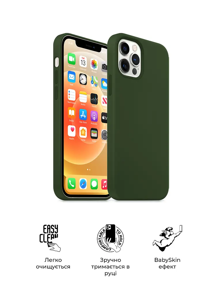 Силиконовый чехол для Apple iPhone 13 Pro Max, ICON2 Case, зеленый, противоударный, панель, защита всего корпуса, матовая поверхность Soft Touch, выступает над дисплеем, совместим с защитными стеклами и пленками, с микрофиброй - фото 3