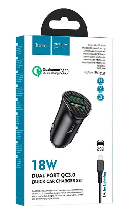 Автомобільний зарядний пристрій Hoco Z39 Farsighted 18W 3.4A + Lightning Black [71982] - фото 5