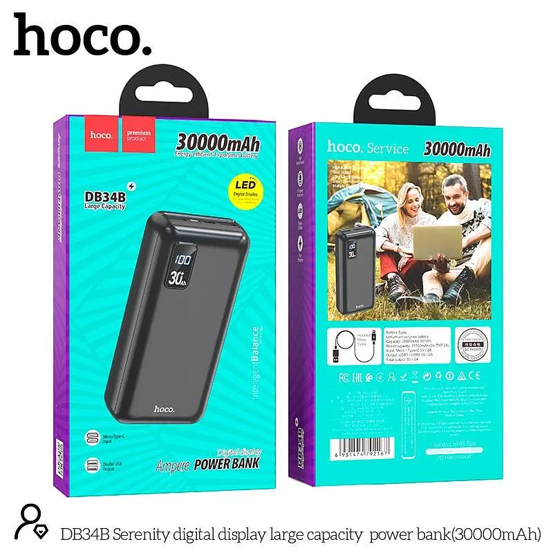 УМБ Hoco Serenity digital display большой capacity power bank DB34B 30000mAh 3 порта черная - фото 8