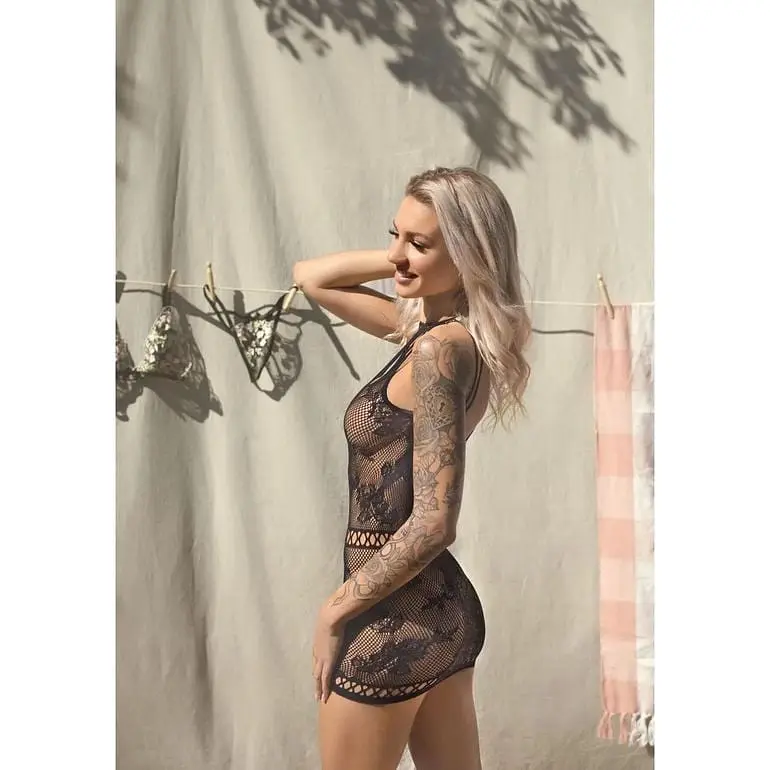 Мини-платье Leg Avenue Strappy Lace mini dress Black One size - фото 9