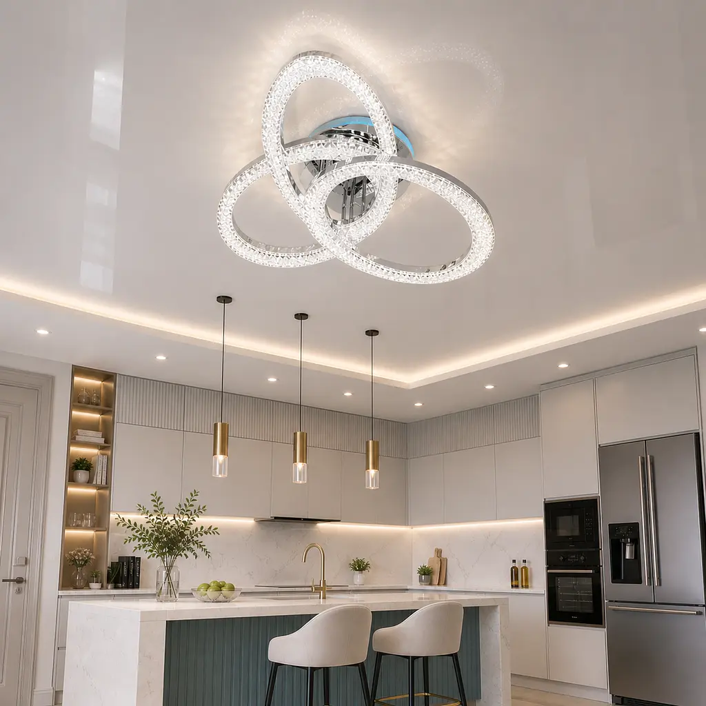 Сучасна стельова LED-люстра Diasha 5607/3L HR хром, кільця, 82W, 70 см, 13-20m2 - фото 6