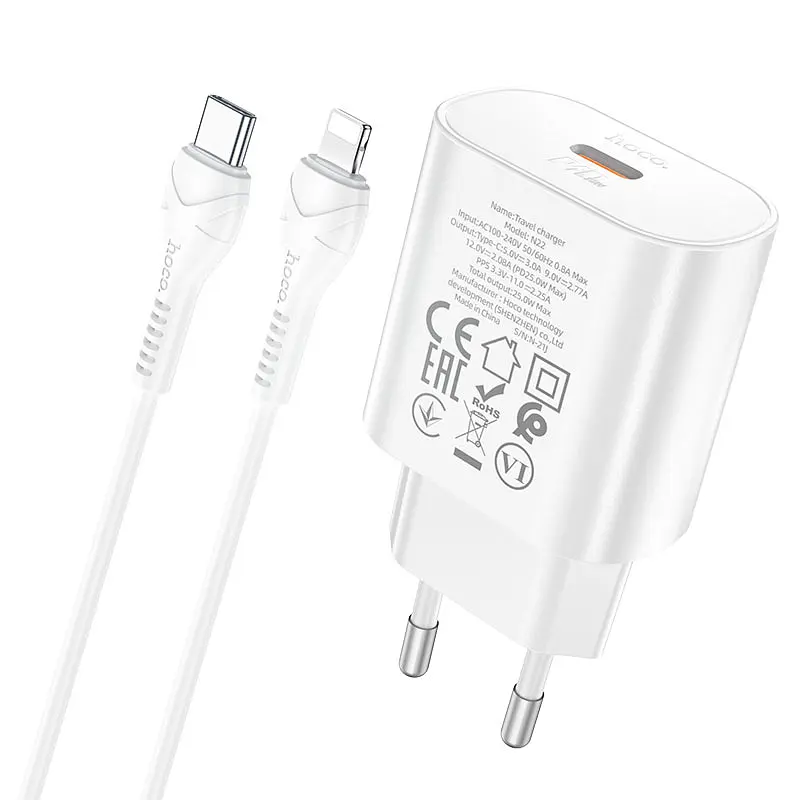 МЗП Hoco N22 Jetta PD25W charger set ( C to iP ) ( EU ) White - фото 3