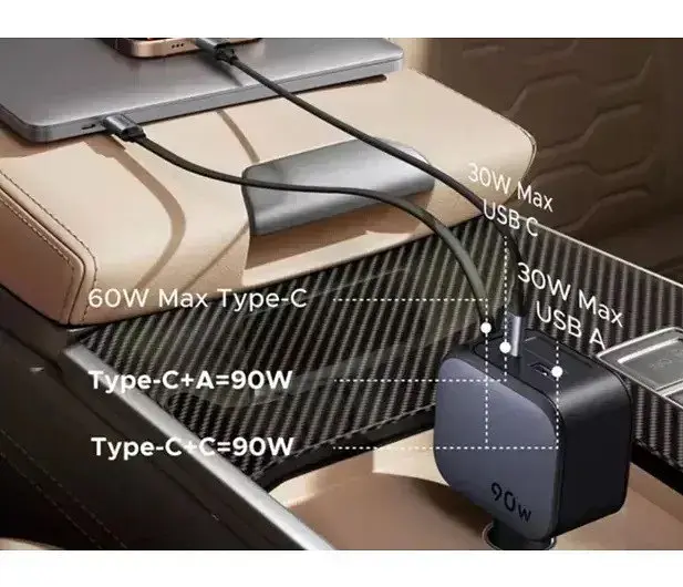 Автомобильний зарядний пристрій UGREEN EC603 90W USB-C + USB з кабелем сіре - фото 3