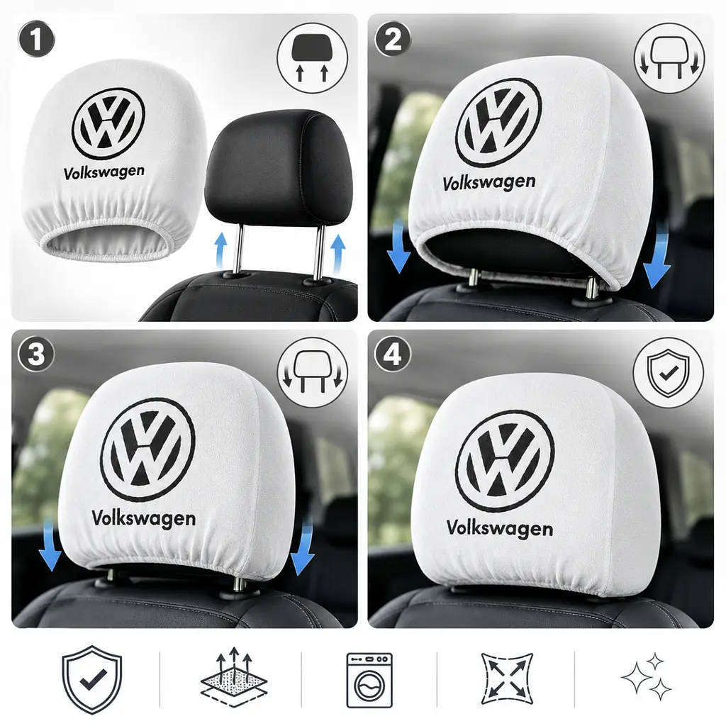 Чохли для підголівників Універсальні Volkswagen Білі 2 шт - фото 2